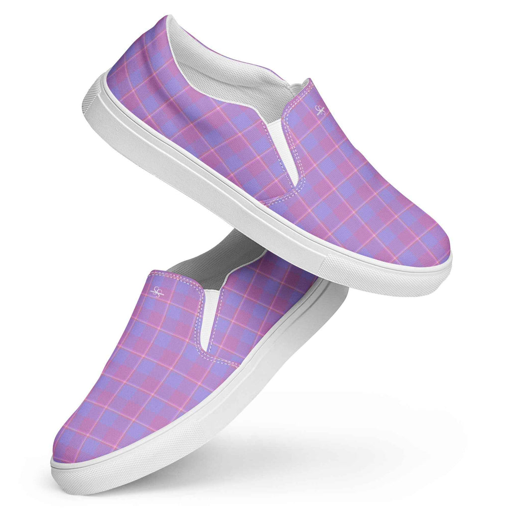 Men’s Slip-On Canvas Shoes Viola and Dull Lavender Plaid - Scottish Squares