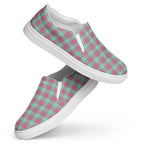 Men’s Slip-On Canvas Shoes Vista Blue and Turkish Rose Plaid - Scottish Squares