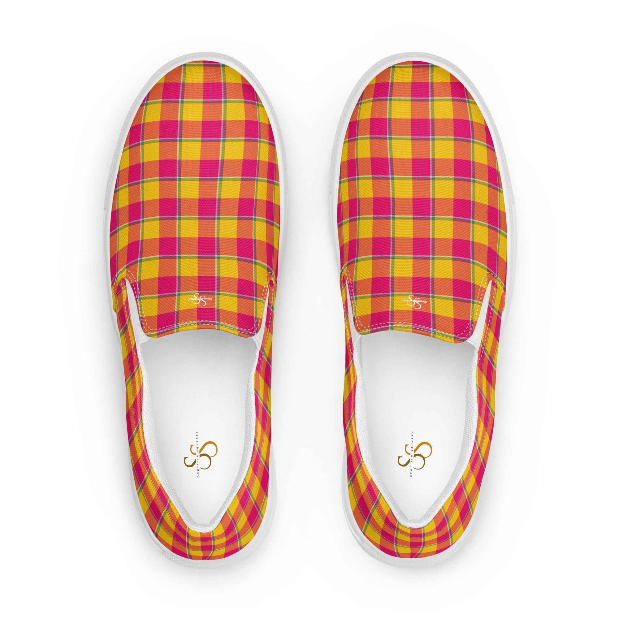 Men’s Slip-On Canvas Shoes Corn and Razzmatazz Plaid 13 - Scottish Squares
