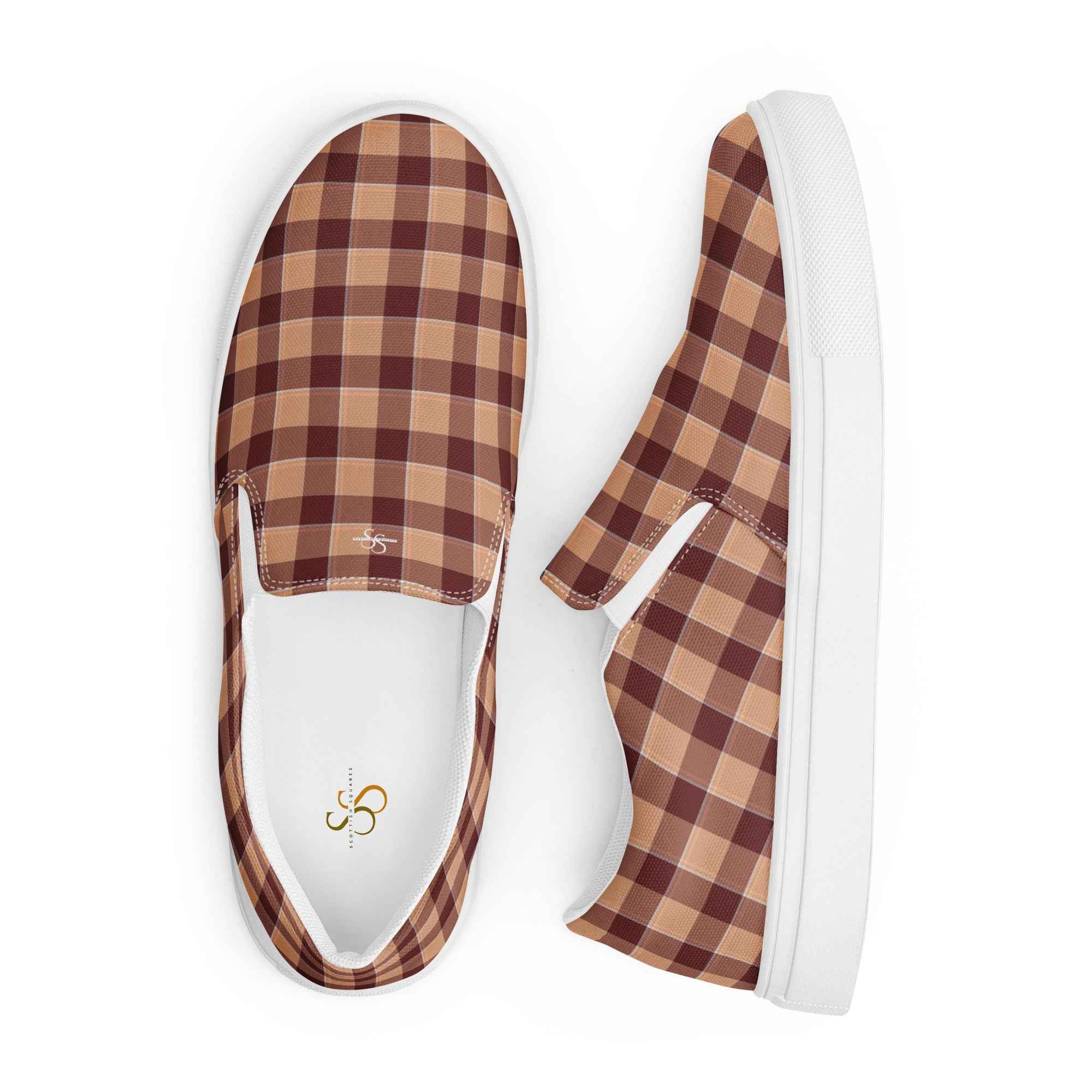 Men’s Slip-On Canvas Shoes Whiskey and Livid Brown Plaid - Scottish Squares