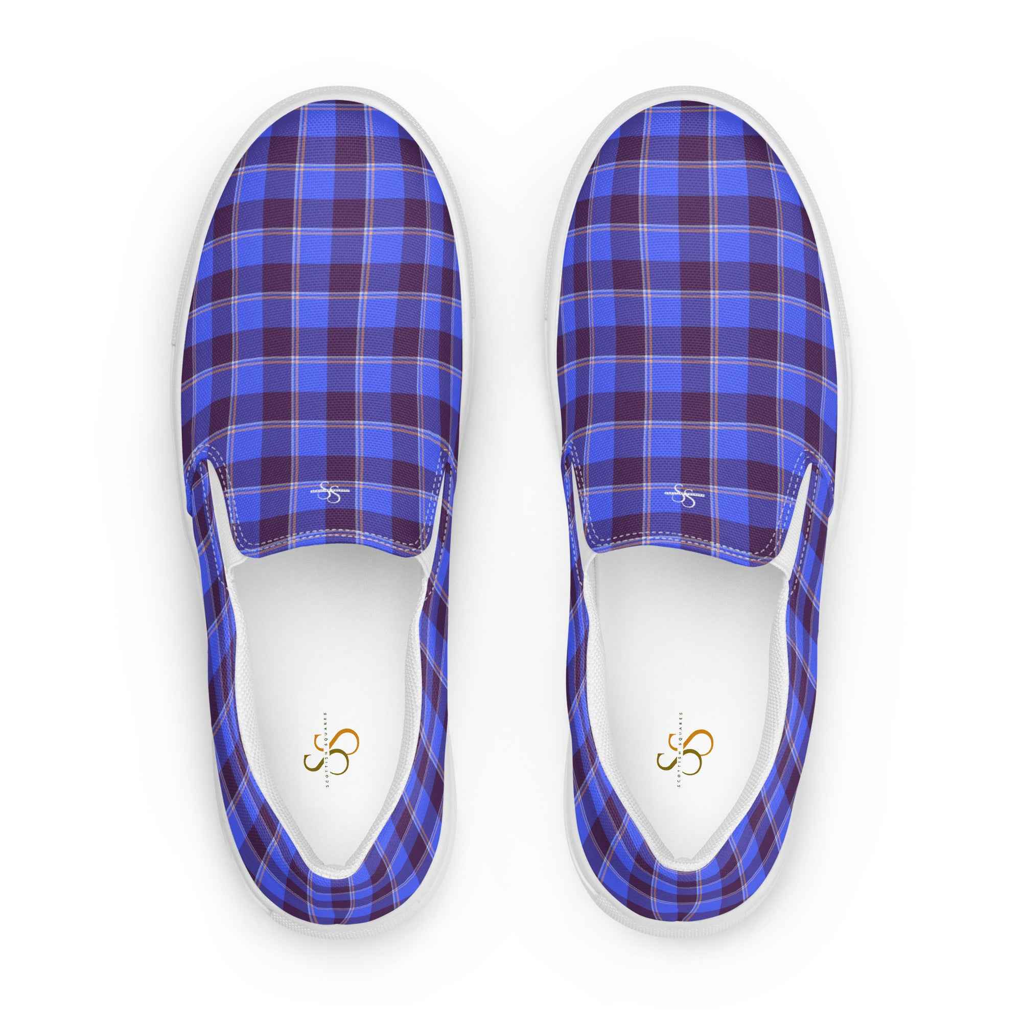 Men’s Slip-On Canvas Shoes Cornflower Blue and Livid Brown Plaid 13 - Scottish Squares