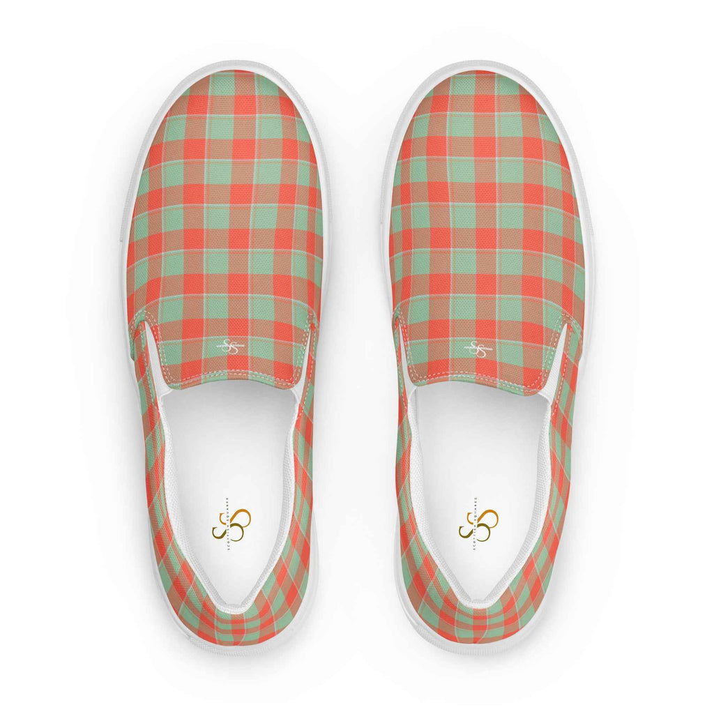 Men’s Slip-On Canvas Shoes Spring Rain and Persimmon Plaid 13 - Scottish Squares