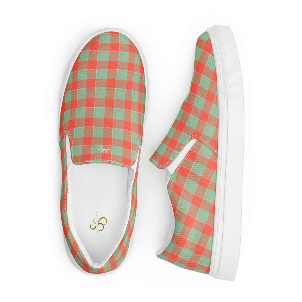 Men’s Slip-On Canvas Shoes Spring Rain and Persimmon Plaid - Scottish Squares