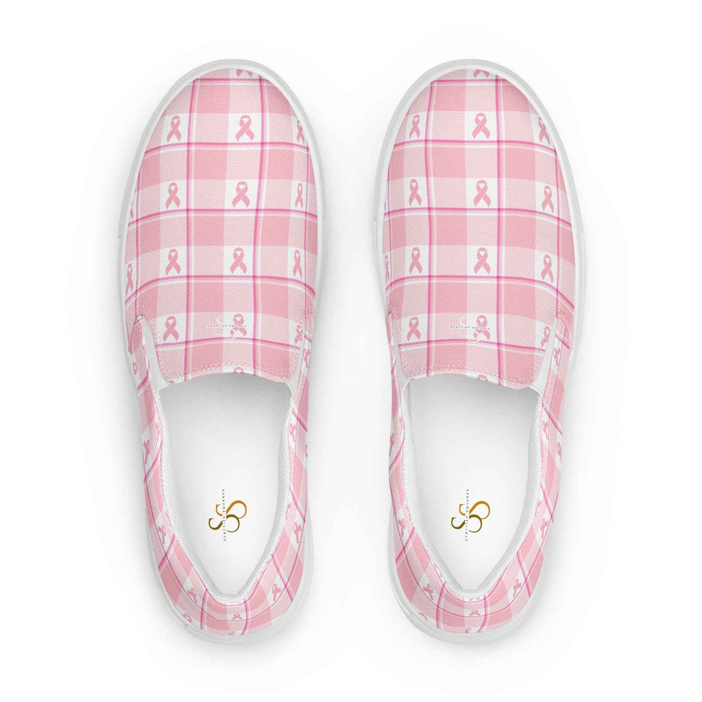 Men’s Slip-On Canvas Shoes Breast Cancer Awareness Plaid - Scottish Squares