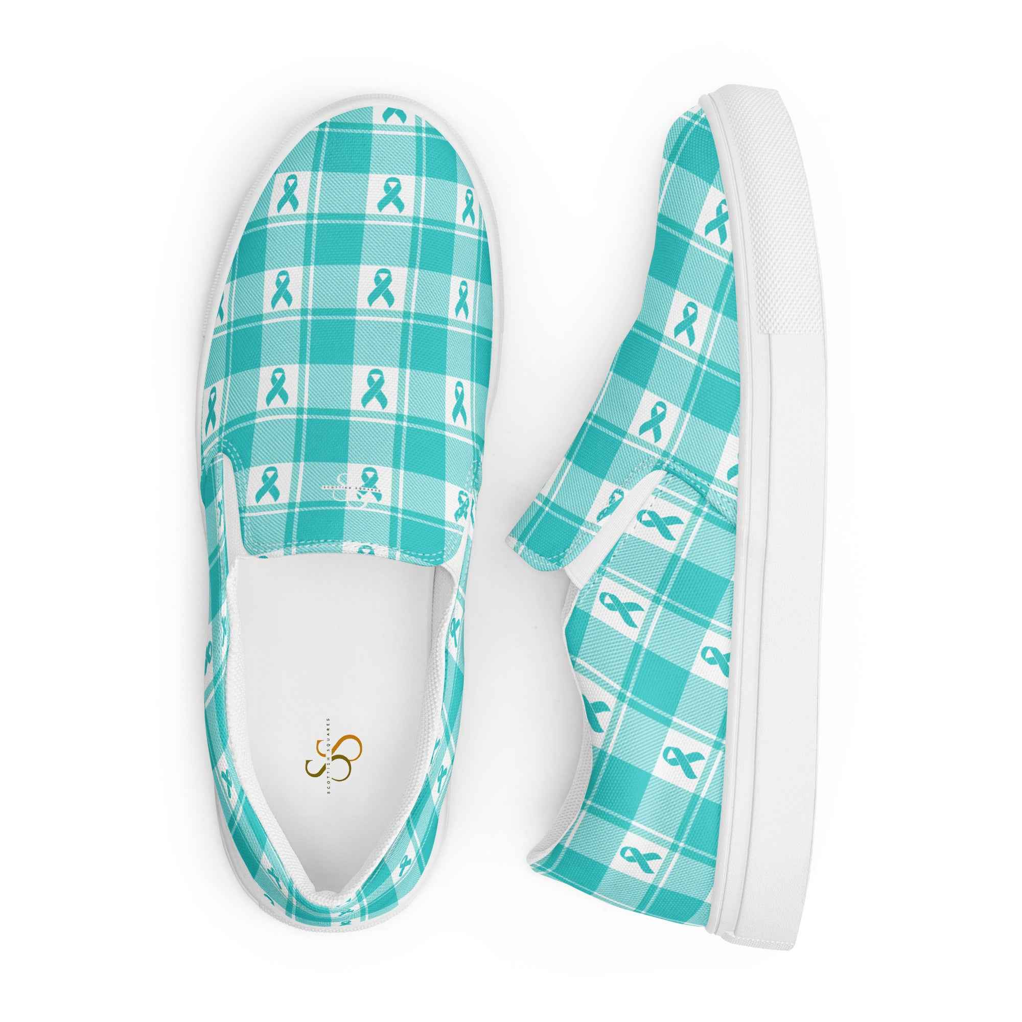 Men’s Slip-On Canvas Shoes Ovarian Cancer Awareness Plaid - Scottish Squares