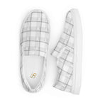 Men’s Slip-On Canvas Shoes Lung Cancer Awareness Plaid, White Ribbon, Supportive Gift - Scottish Squares