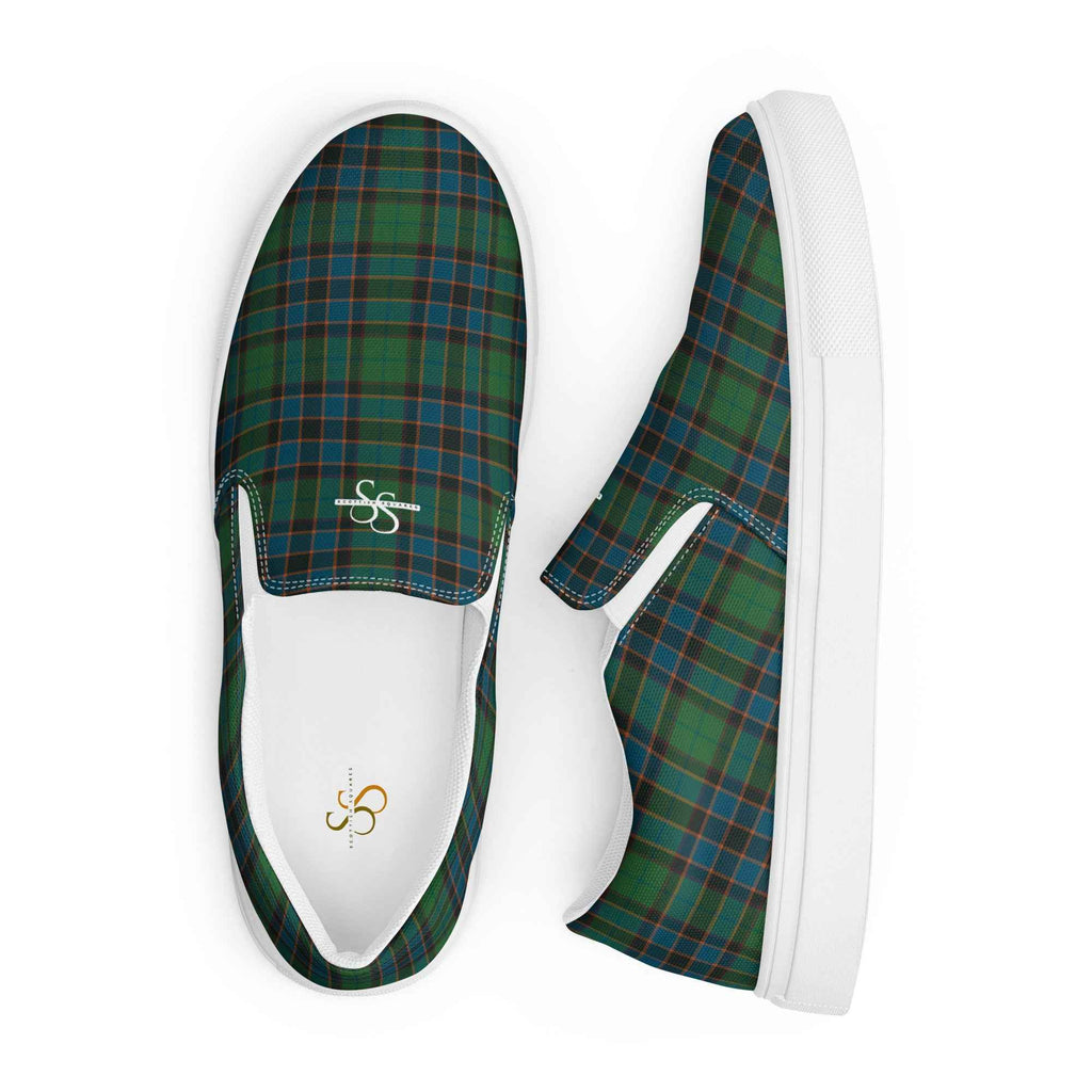 Men’s Slip-On Canvas Shoes Green Blue Orange Plaid Tartan