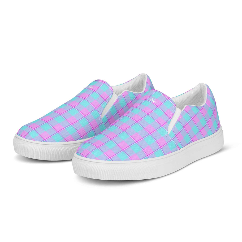 Men’s Slip-On Canvas Shoes Mauve and Coastal Mist Plaid - Scottish Squares