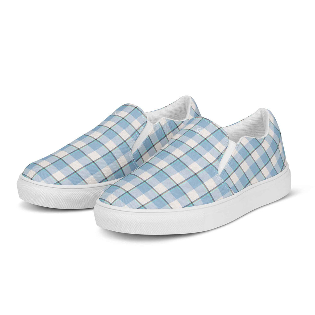 Men’s Slip-On Canvas Shoes Pink Cloud and Blue Lagoon Plaid - Scottish Squares