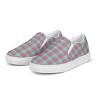 Men’s Slip-On Canvas Shoes Vista Blue and Turkish Rose Plaid - Scottish Squares
