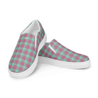 Men’s Slip-On Canvas Shoes Vista Blue and Turkish Rose Plaid - Scottish Squares