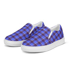 Men’s Slip-On Canvas Shoes Cornflower Blue and Livid Brown Plaid - Scottish Squares
