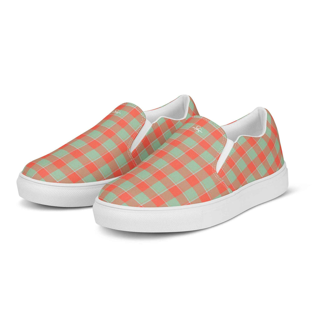 Men’s Slip-On Canvas Shoes Spring Rain and Persimmon Plaid - Scottish Squares