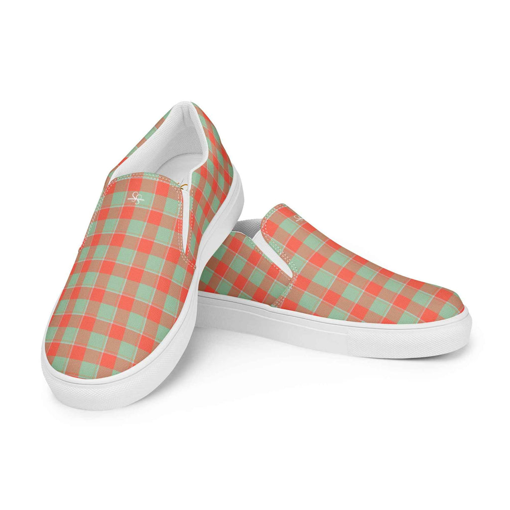 Men’s Slip-On Canvas Shoes Spring Rain and Persimmon Plaid - Scottish Squares