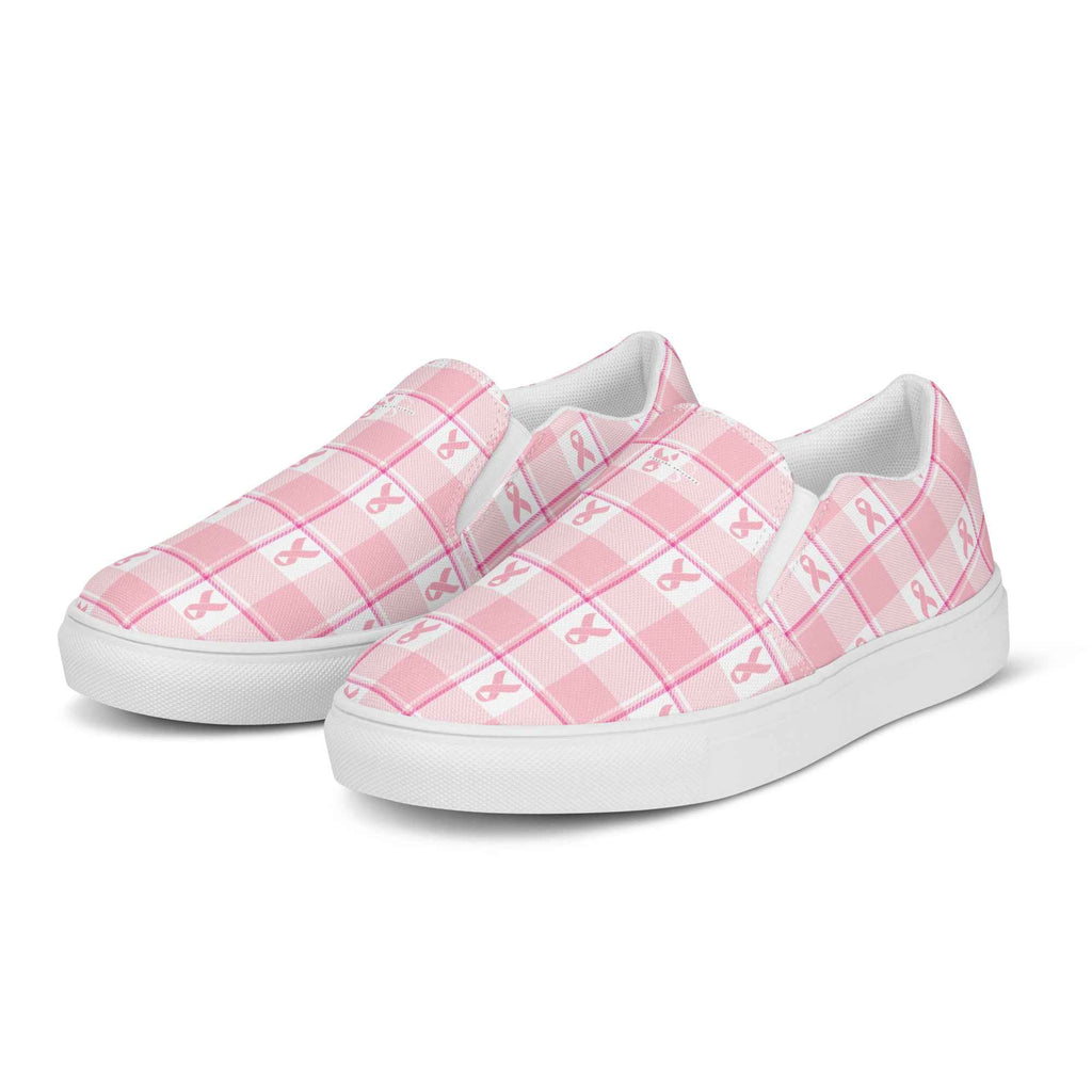 Men’s Slip-On Canvas Shoes Breast Cancer Awareness Plaid - Scottish Squares