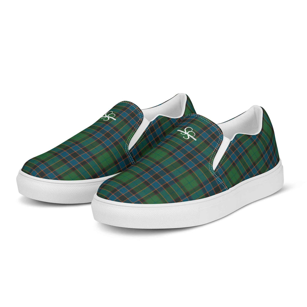 Men’s Slip-On Canvas Shoes Green Blue Orange Plaid Tartan