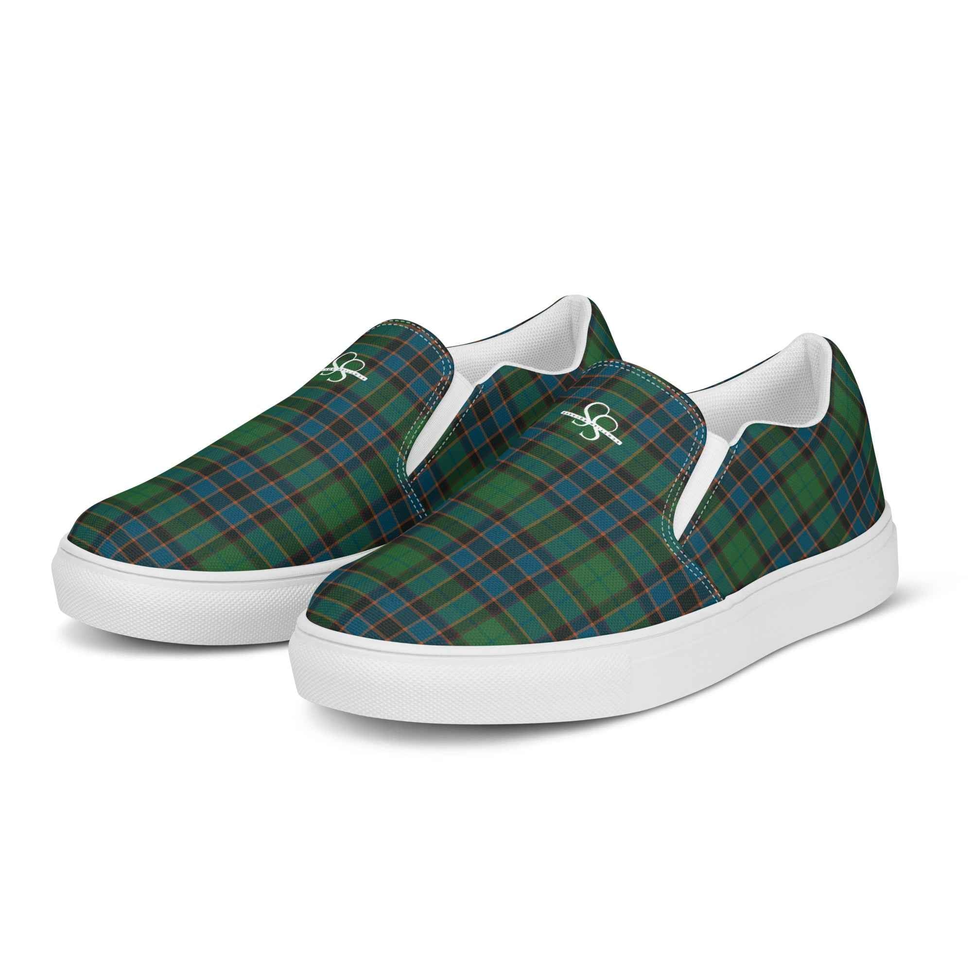 Men’s Slip-On Canvas Shoes Green Blue Orange Plaid Tartan