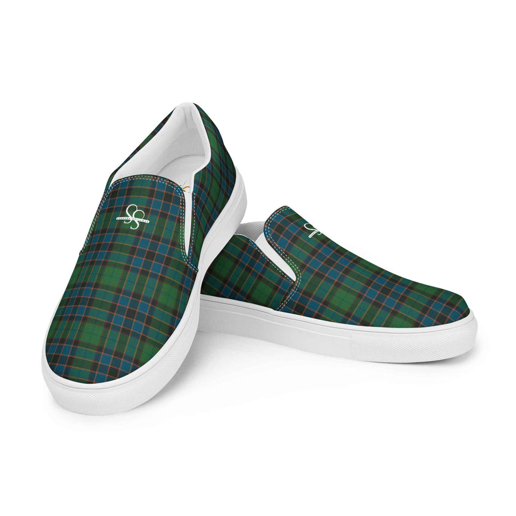 Men’s Slip-On Canvas Shoes Green Blue Orange Plaid Tartan