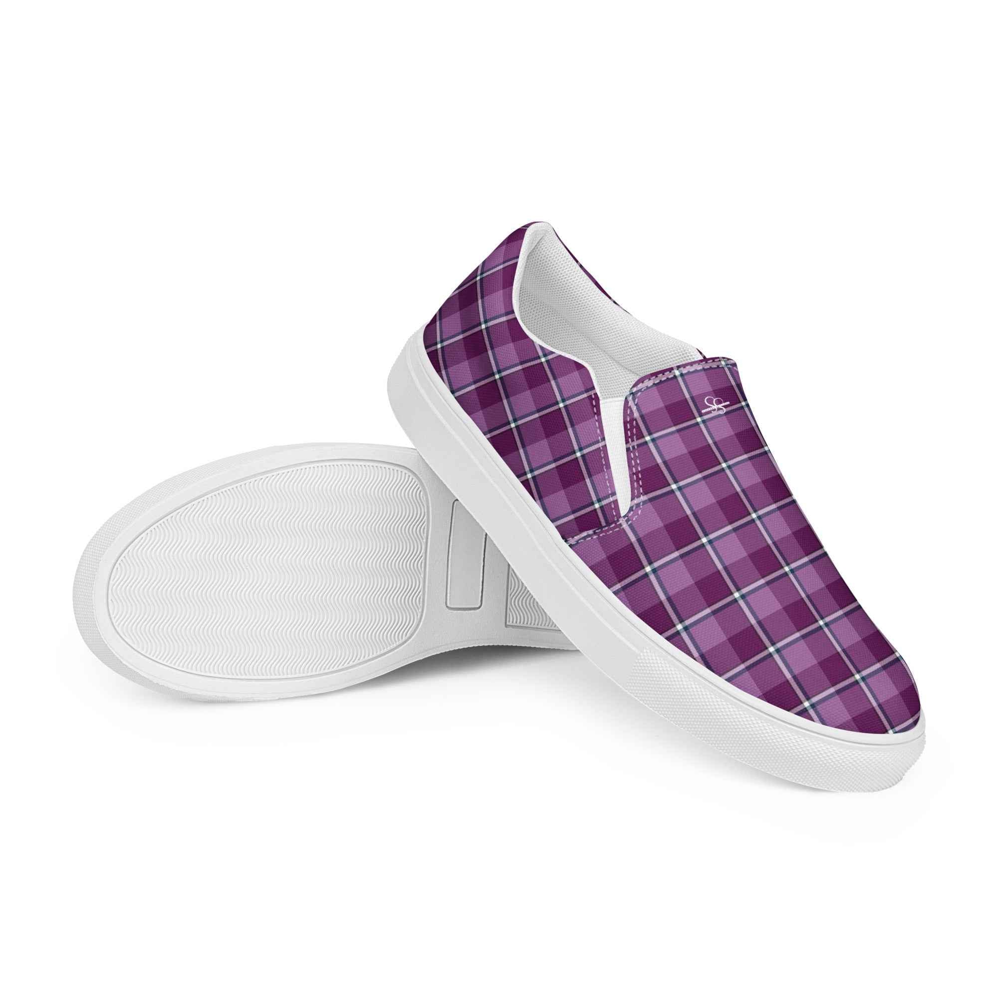 Men’s Slip-On Canvas Shoes Purple and Trendy Pink Plaid - Scottish Squares