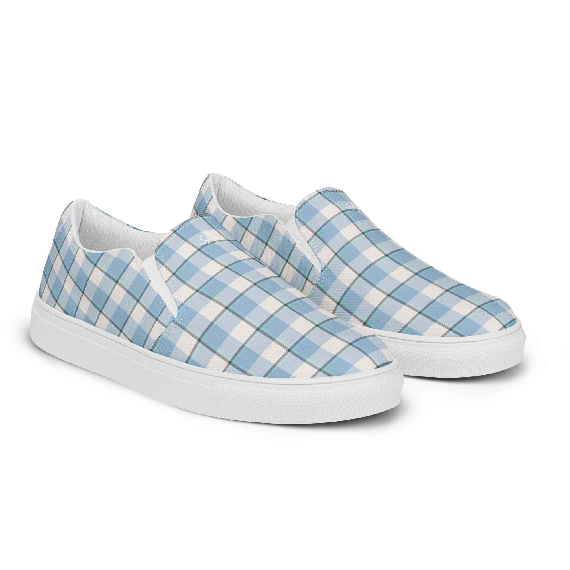 Men’s Slip-On Canvas Shoes Pink Cloud and Blue Lagoon Plaid - Scottish Squares
