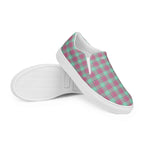 Men’s Slip-On Canvas Shoes Vista Blue and Turkish Rose Plaid - Scottish Squares