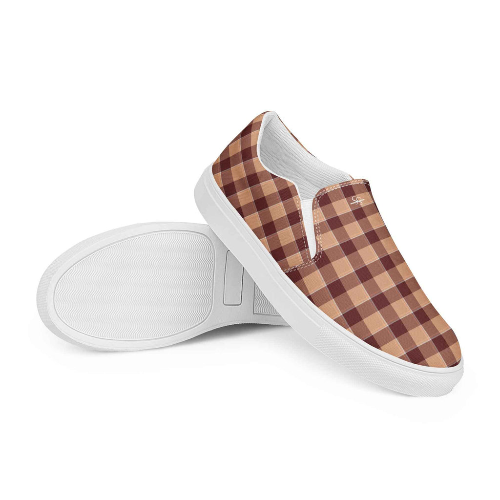 Men’s Slip-On Canvas Shoes Whiskey and Livid Brown Plaid - Scottish Squares