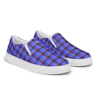 Men’s Slip-On Canvas Shoes Cornflower Blue and Livid Brown Plaid - Scottish Squares