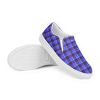 Men’s Slip-On Canvas Shoes Cornflower Blue and Livid Brown Plaid - Scottish Squares