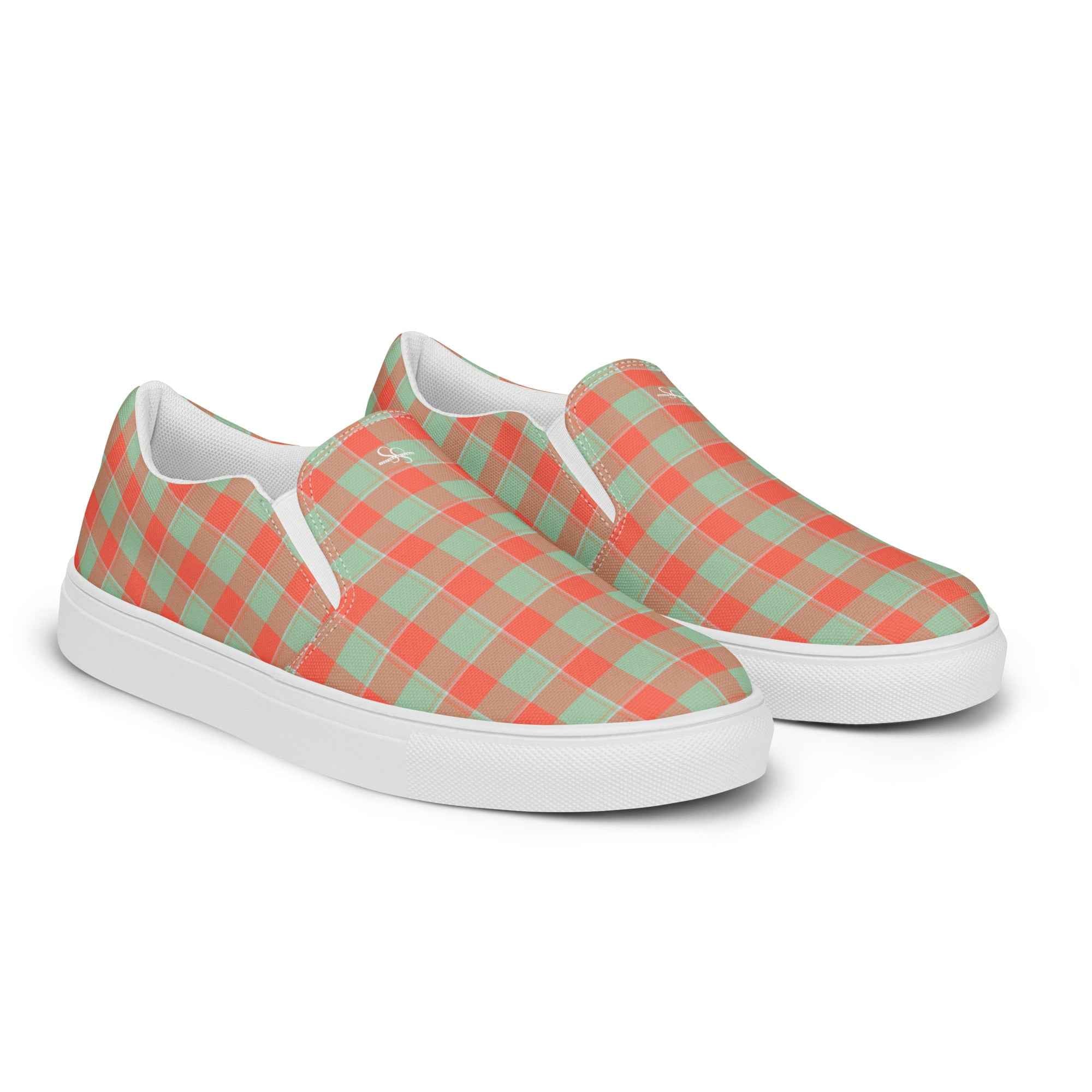 Men’s Slip-On Canvas Shoes Spring Rain and Persimmon Plaid - Scottish Squares