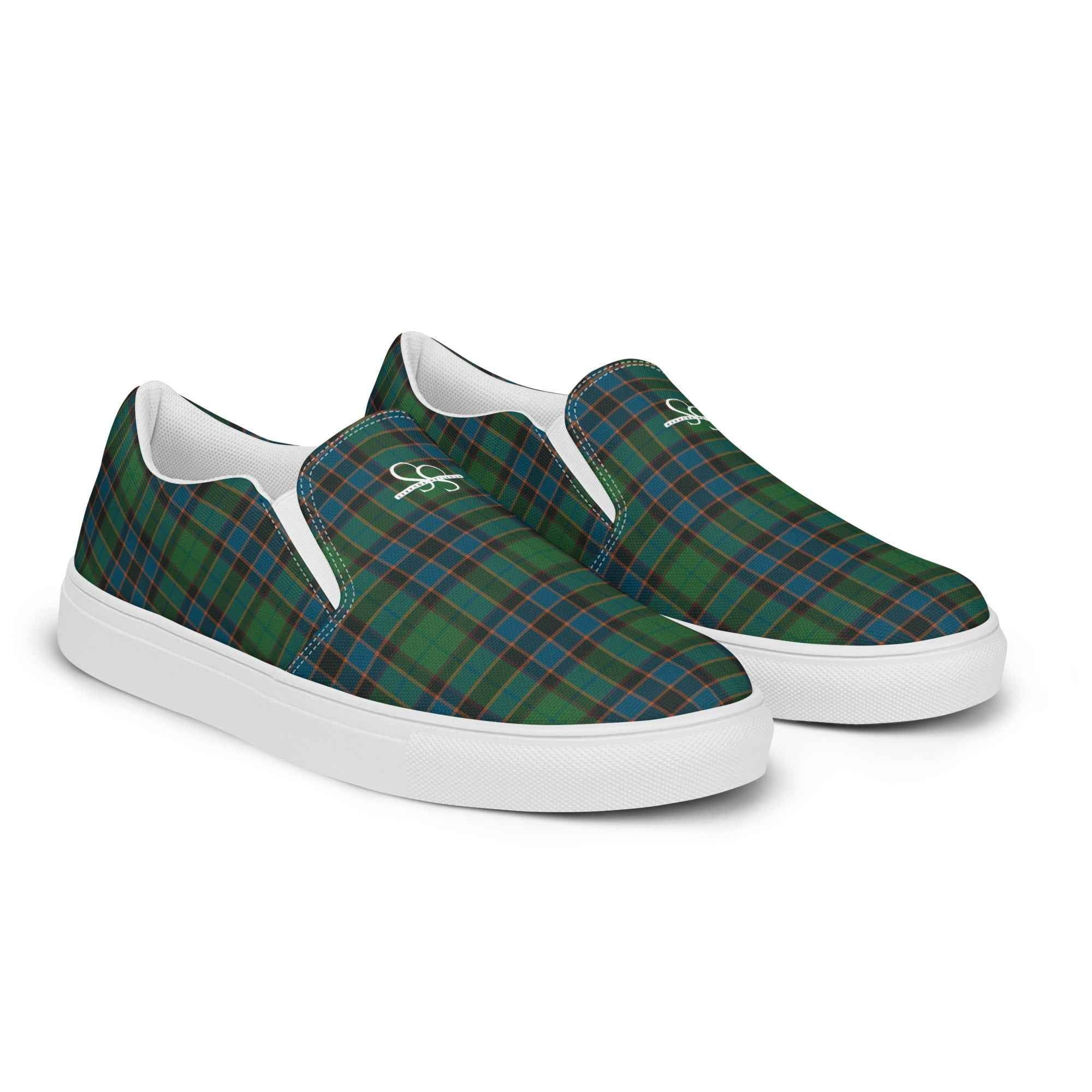 Men’s Slip-On Canvas Shoes Green Blue Orange Plaid Tartan