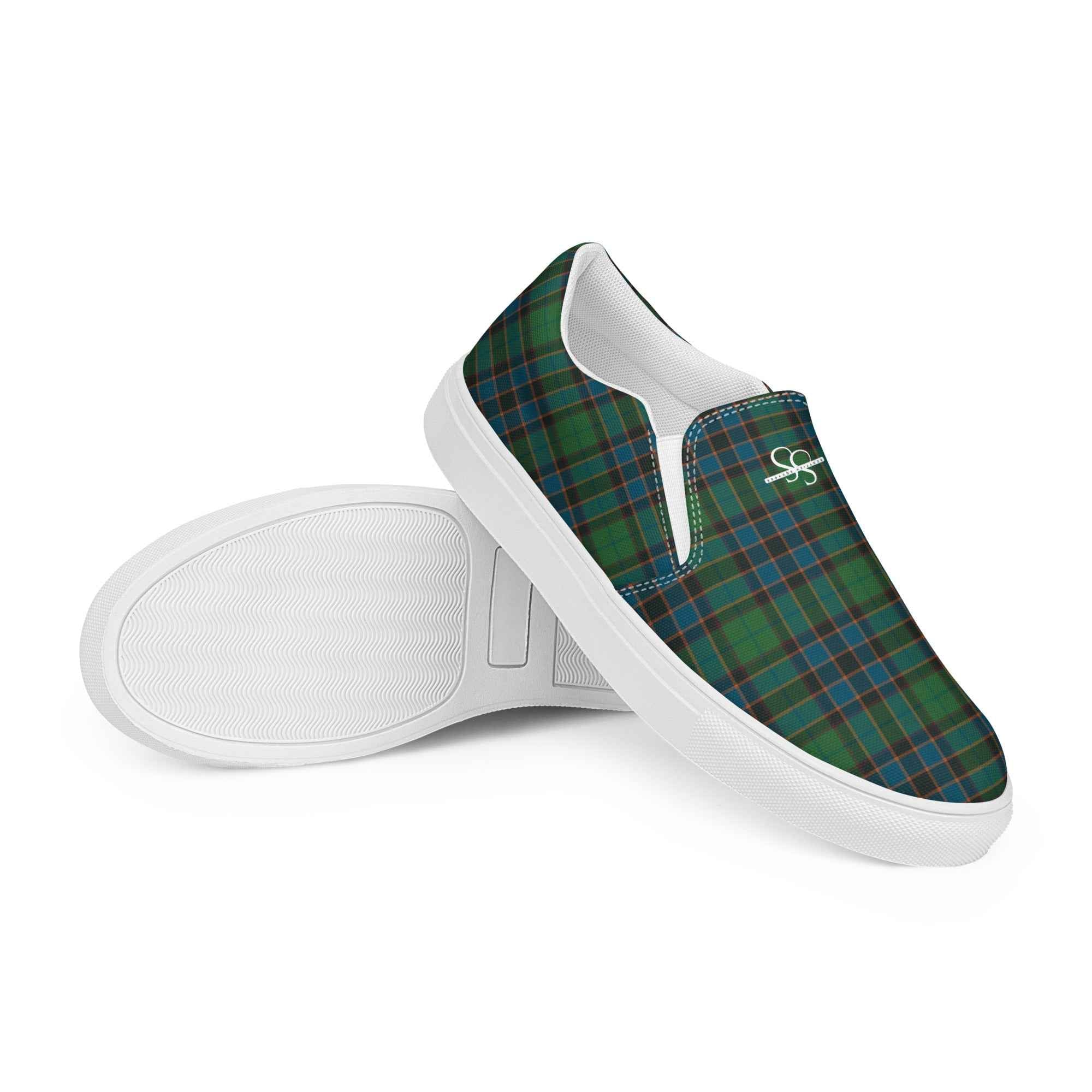 Men’s Slip-On Canvas Shoes Green Blue Orange Plaid Tartan