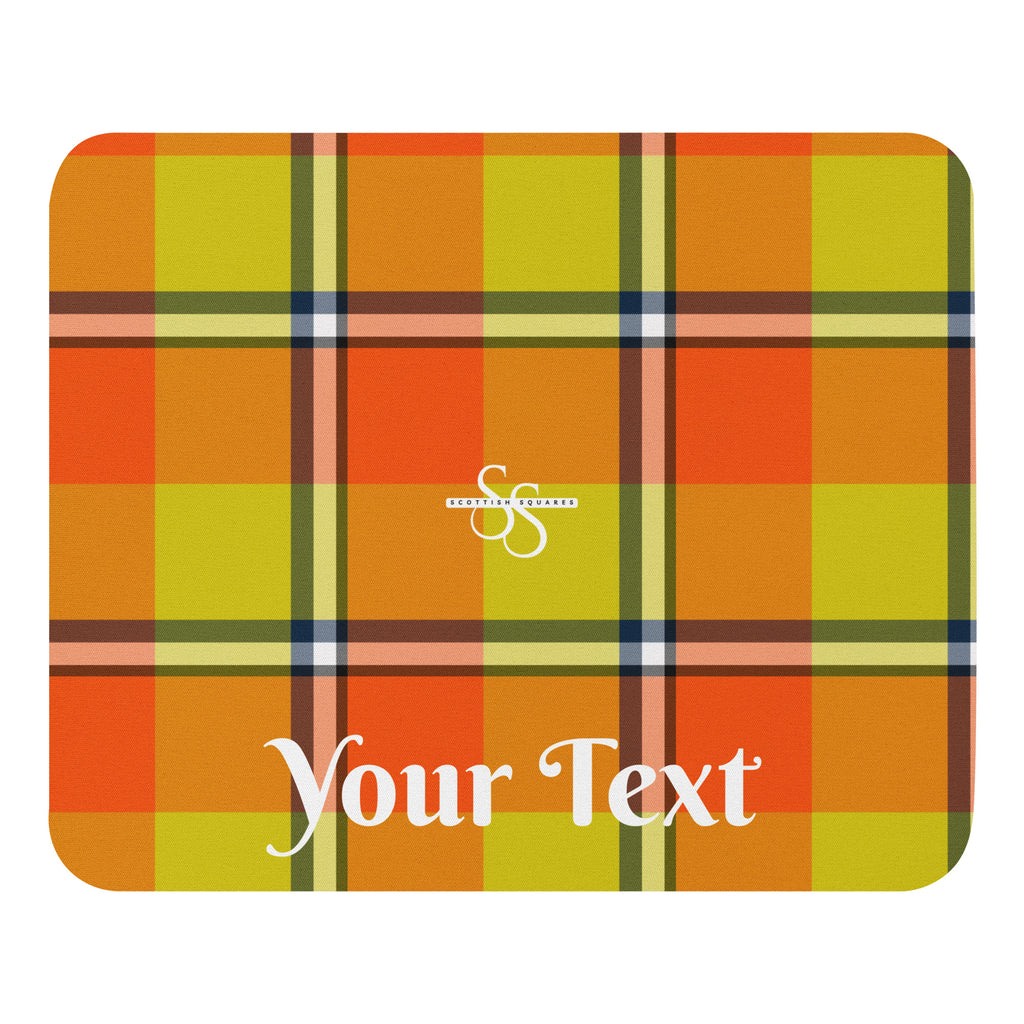 Personalized Blaze Orange and Bird Flower Plaid Mouse Pad - Scottish Squares