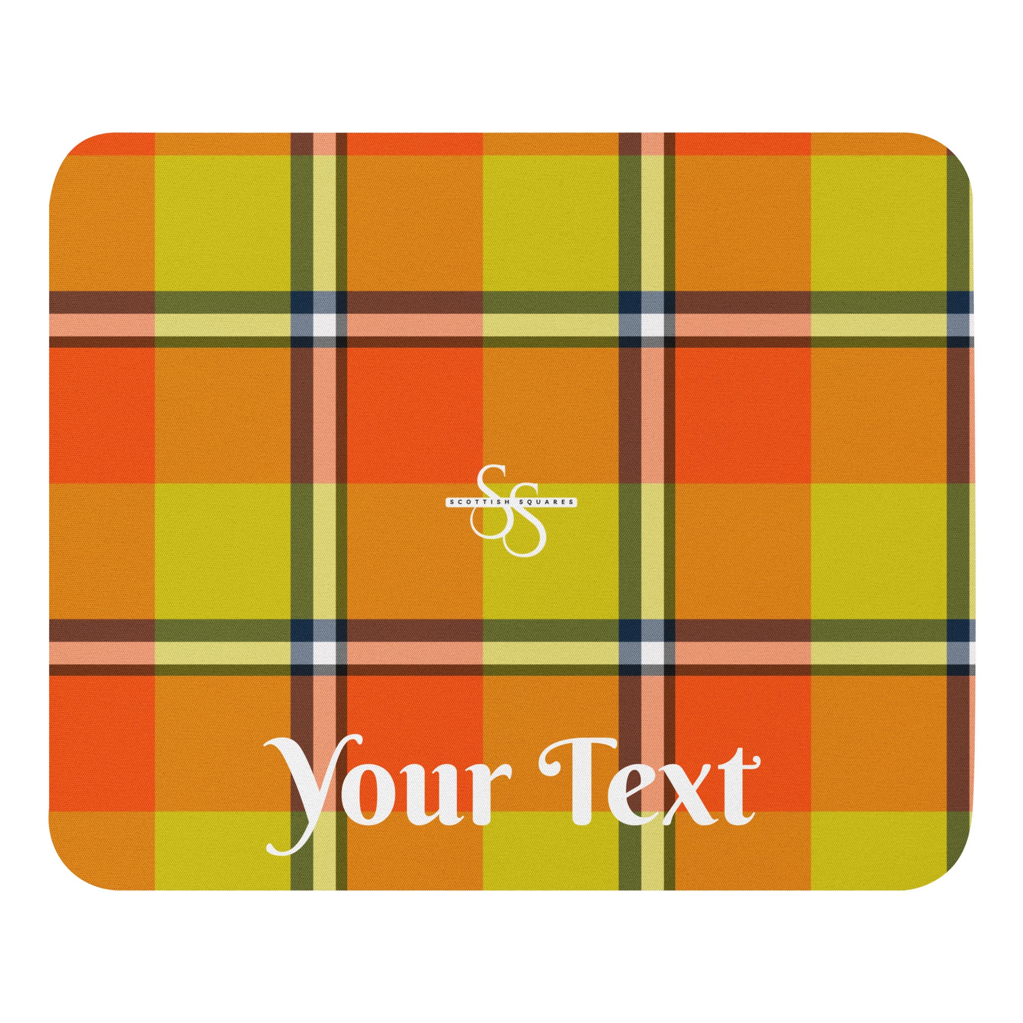 Personalized Blaze Orange and Bird Flower Plaid Mouse Pad - Scottish Squares