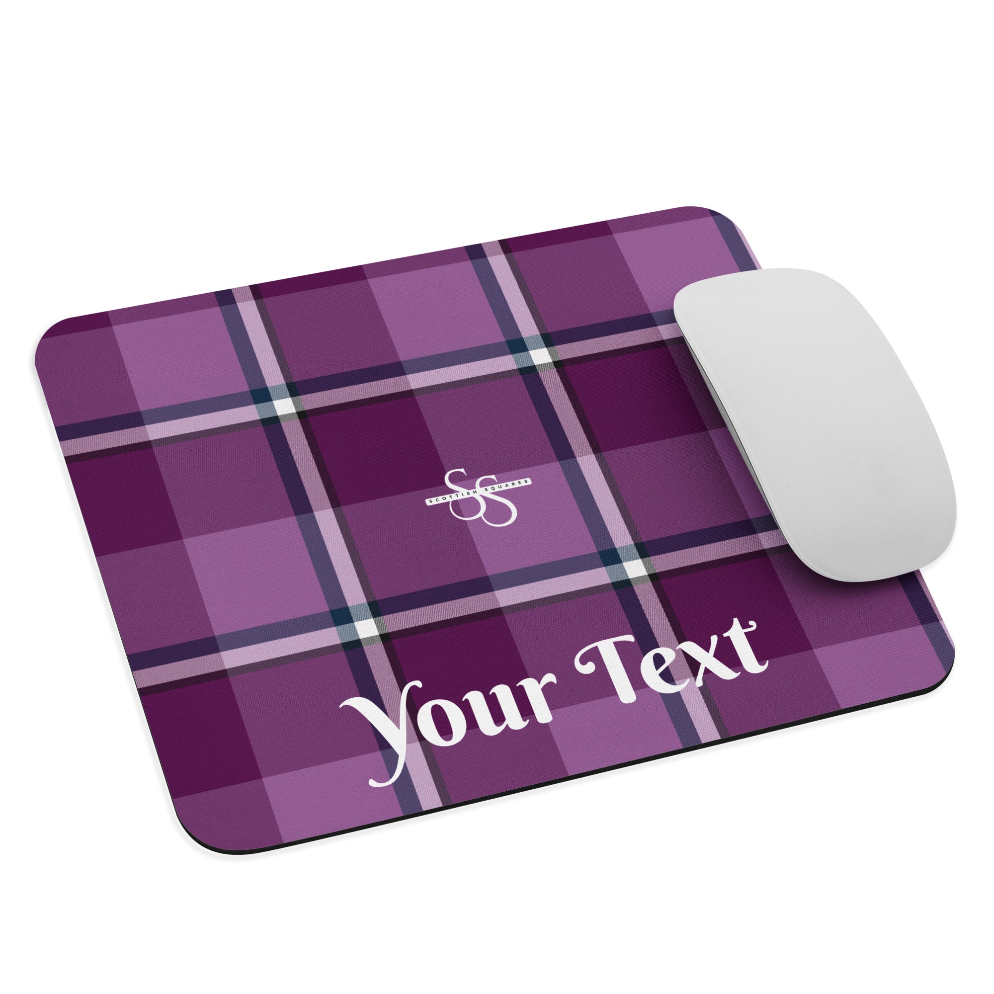 Personalized Purple and Trendy Pink Plaid Mouse Pad - Scottish Squares
