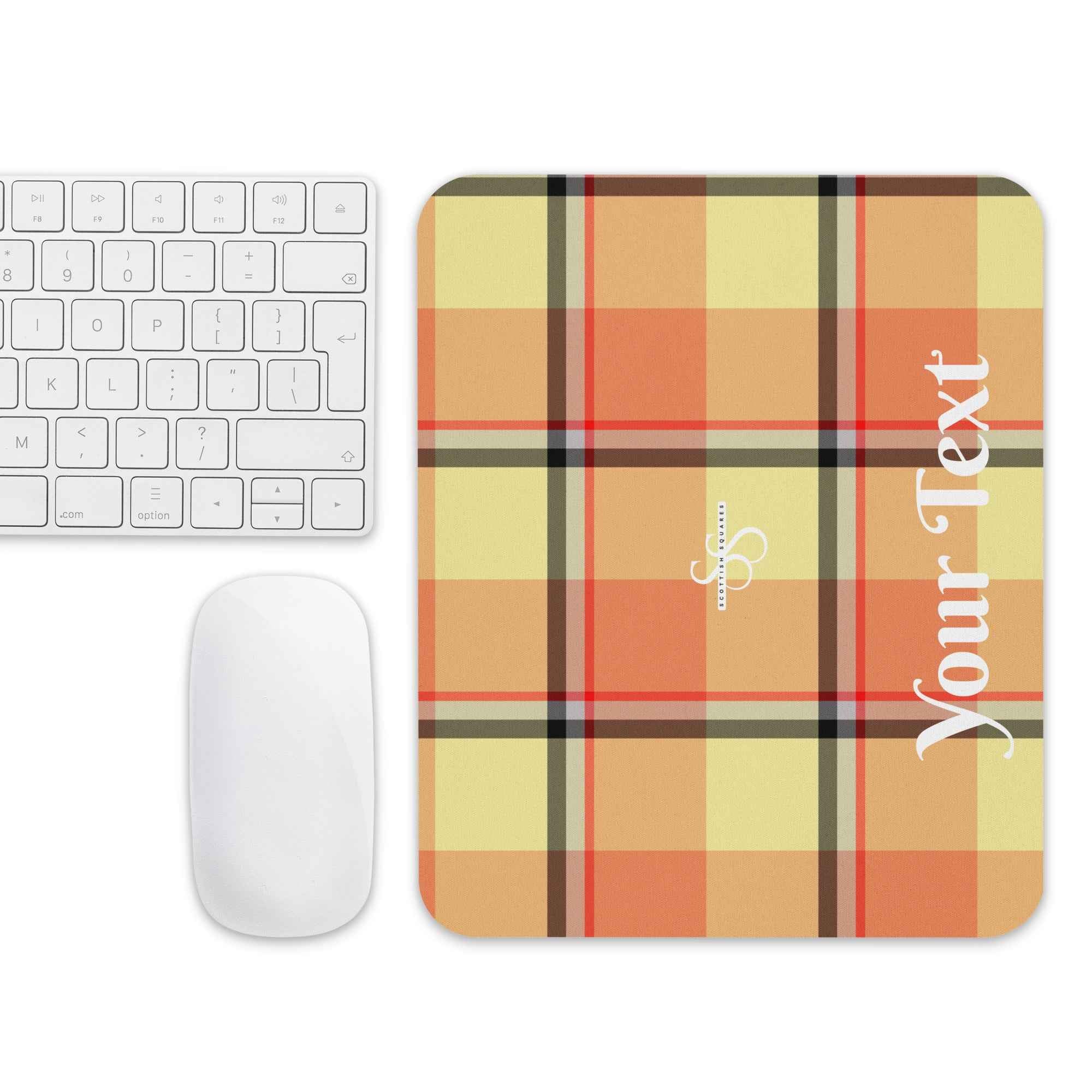 Personalized Claystone and Morning Mist Plaid Mouse Pad - Scottish Squares