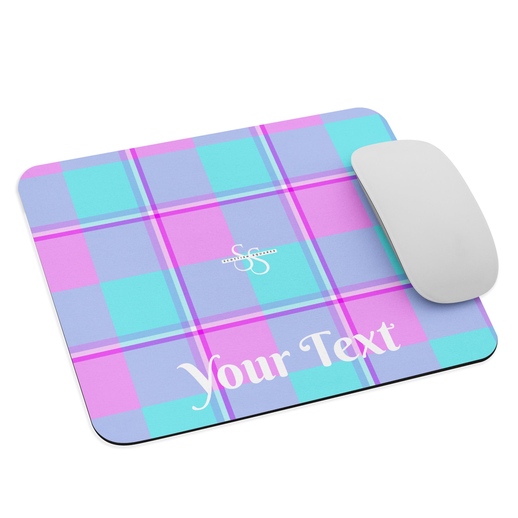 Personalized Mauve and Coastal Mist Plaid Mouse pad - Scottish Squares