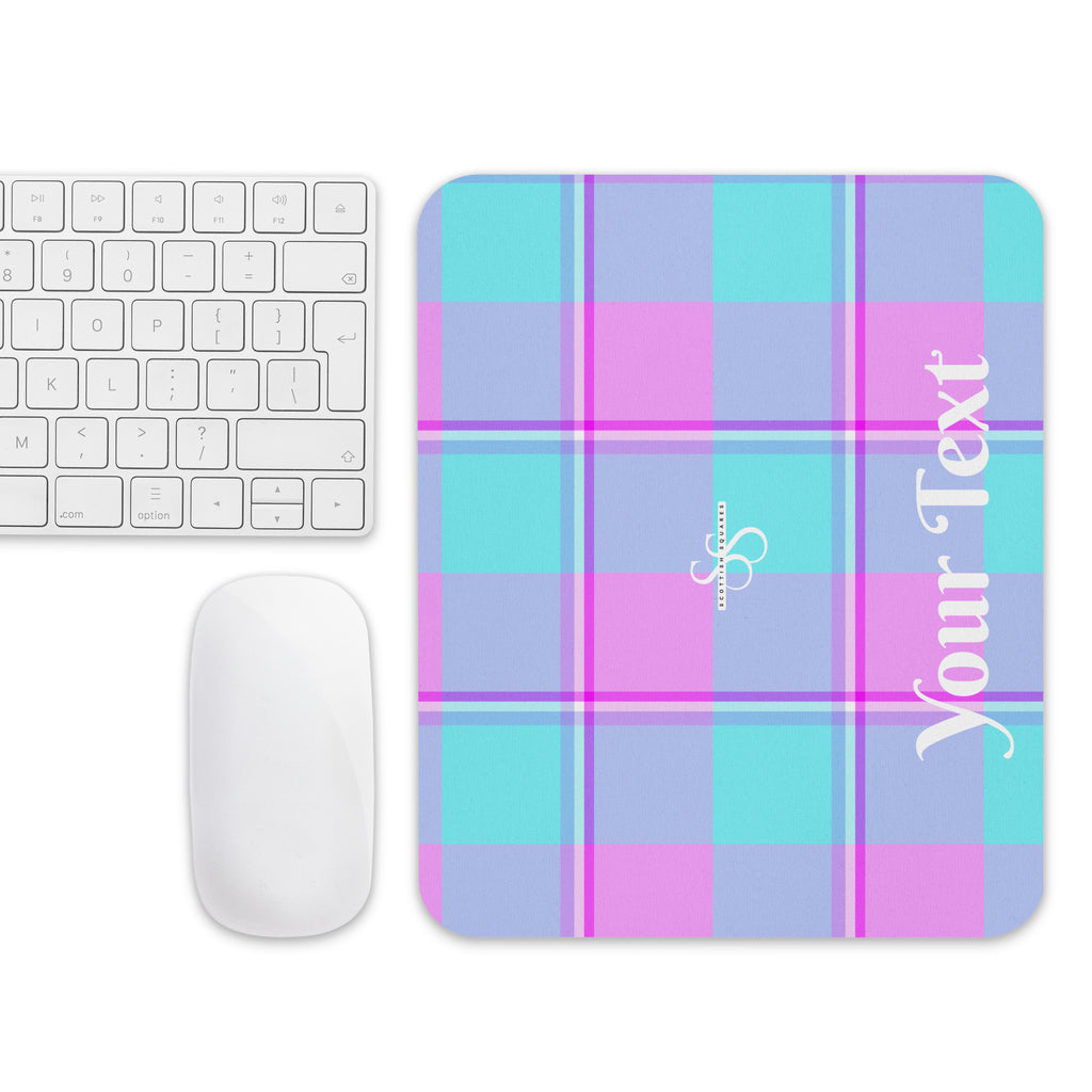 Personalized Mauve and Coastal Mist Plaid Mouse pad - Scottish Squares