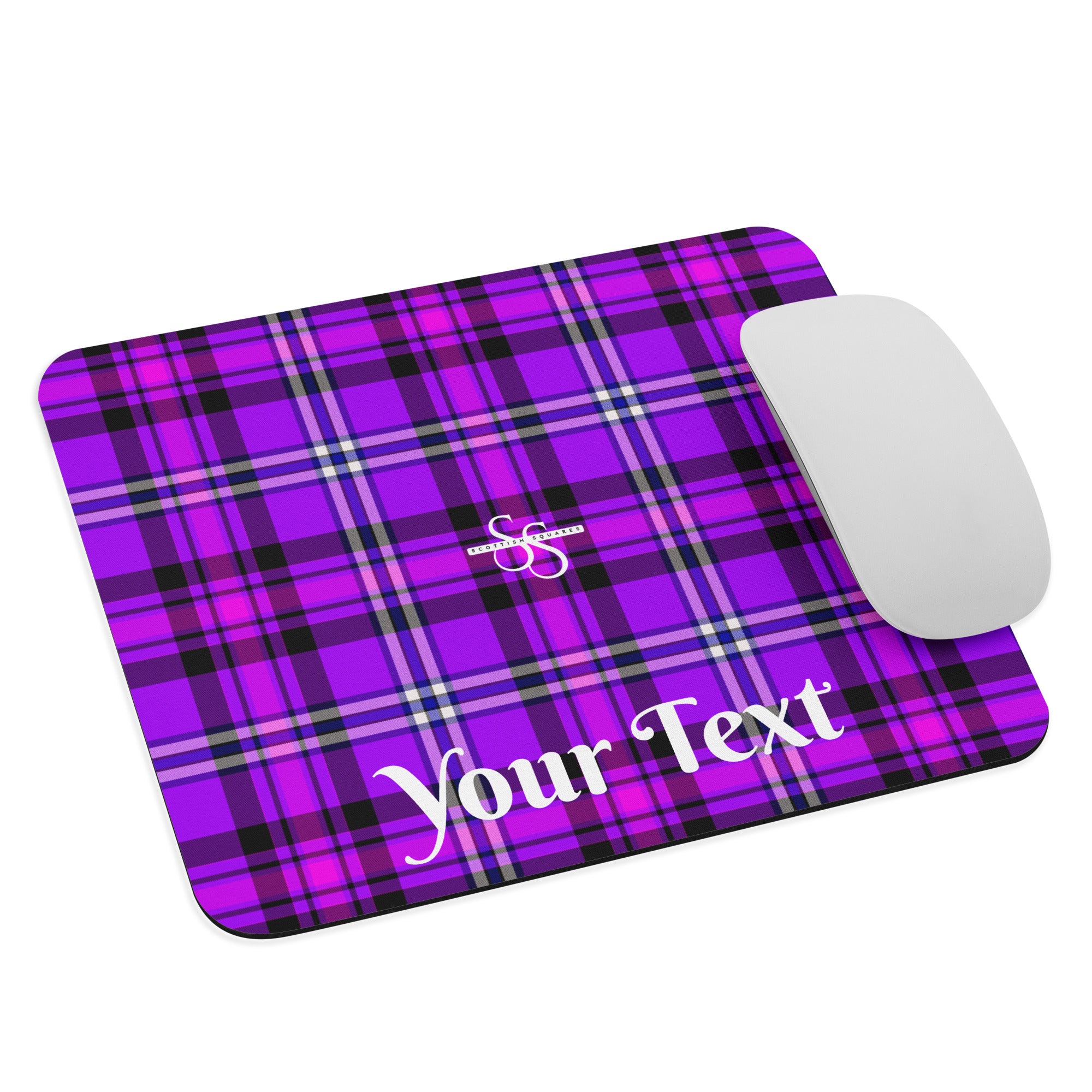 Personalized Electric Violet and Fuchsia Plaid Mouse Pad - Scottish Squares