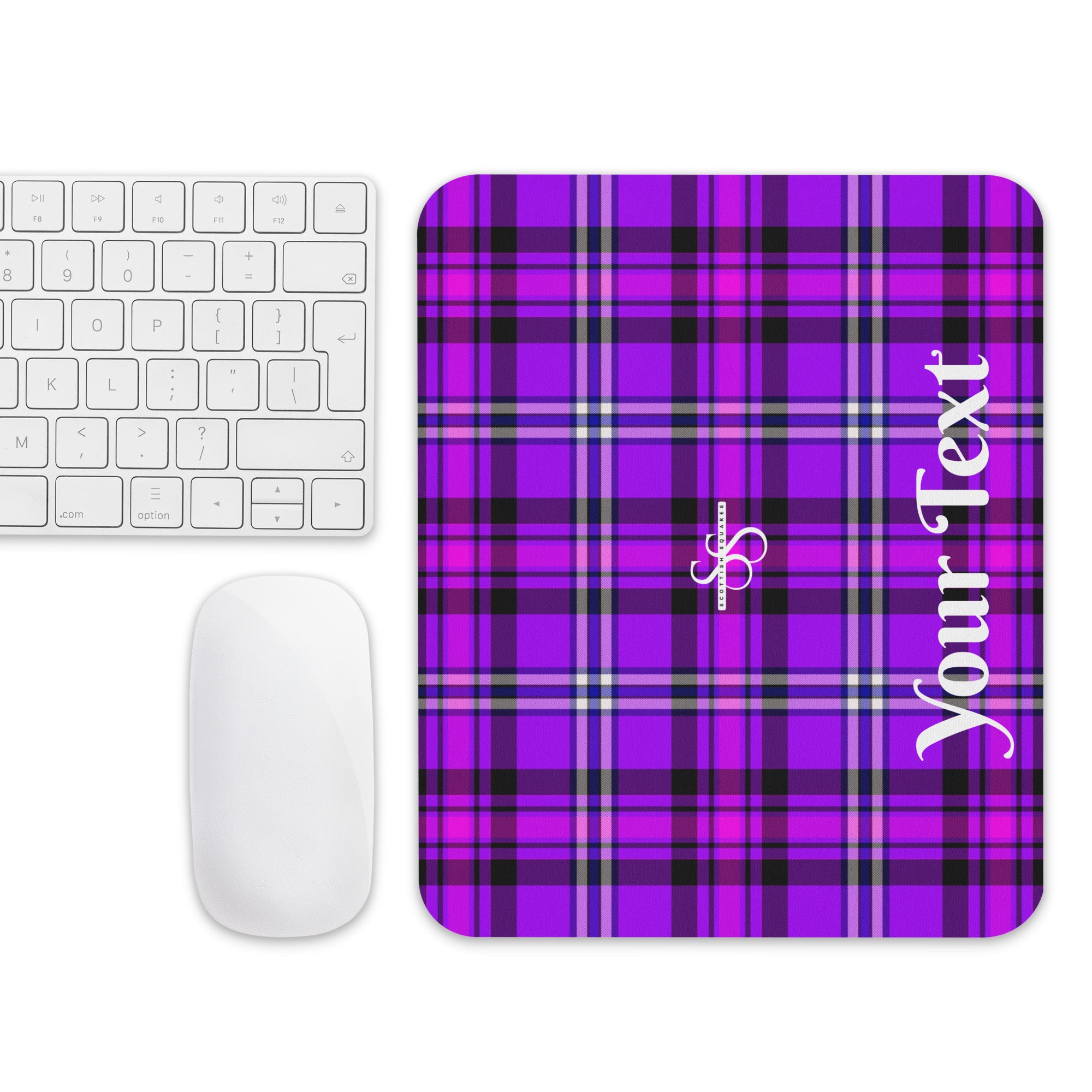 Personalized Electric Violet and Fuchsia Plaid Mouse Pad - Scottish Squares