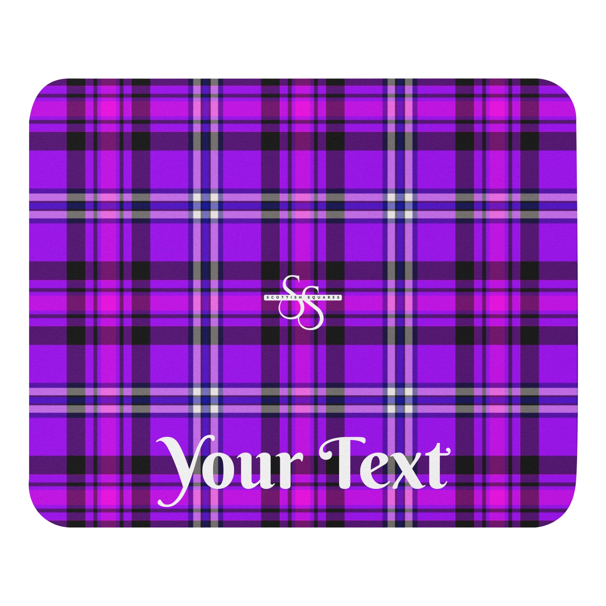 Personalized Electric Violet and Fuchsia Plaid Mouse Pad - Scottish Squares