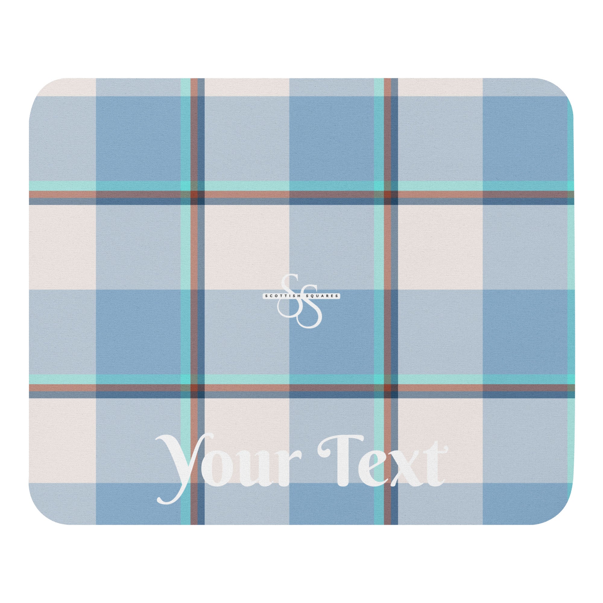 Personalized Pink Cloud and Blue Lagoon Plaid Mouse Pad - Scottish Squares