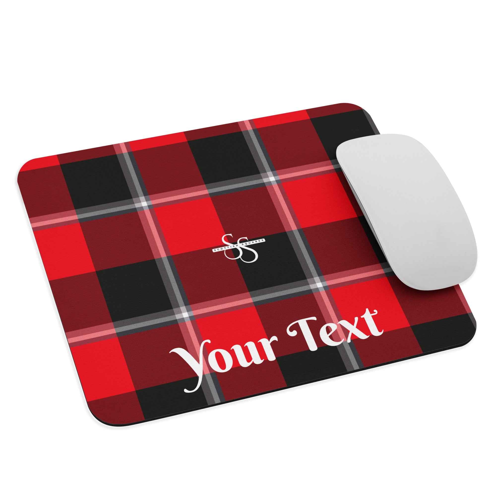Personalized Red Ribbon and Heavy Metal Plaid Mouse Pad - Scottish Squares