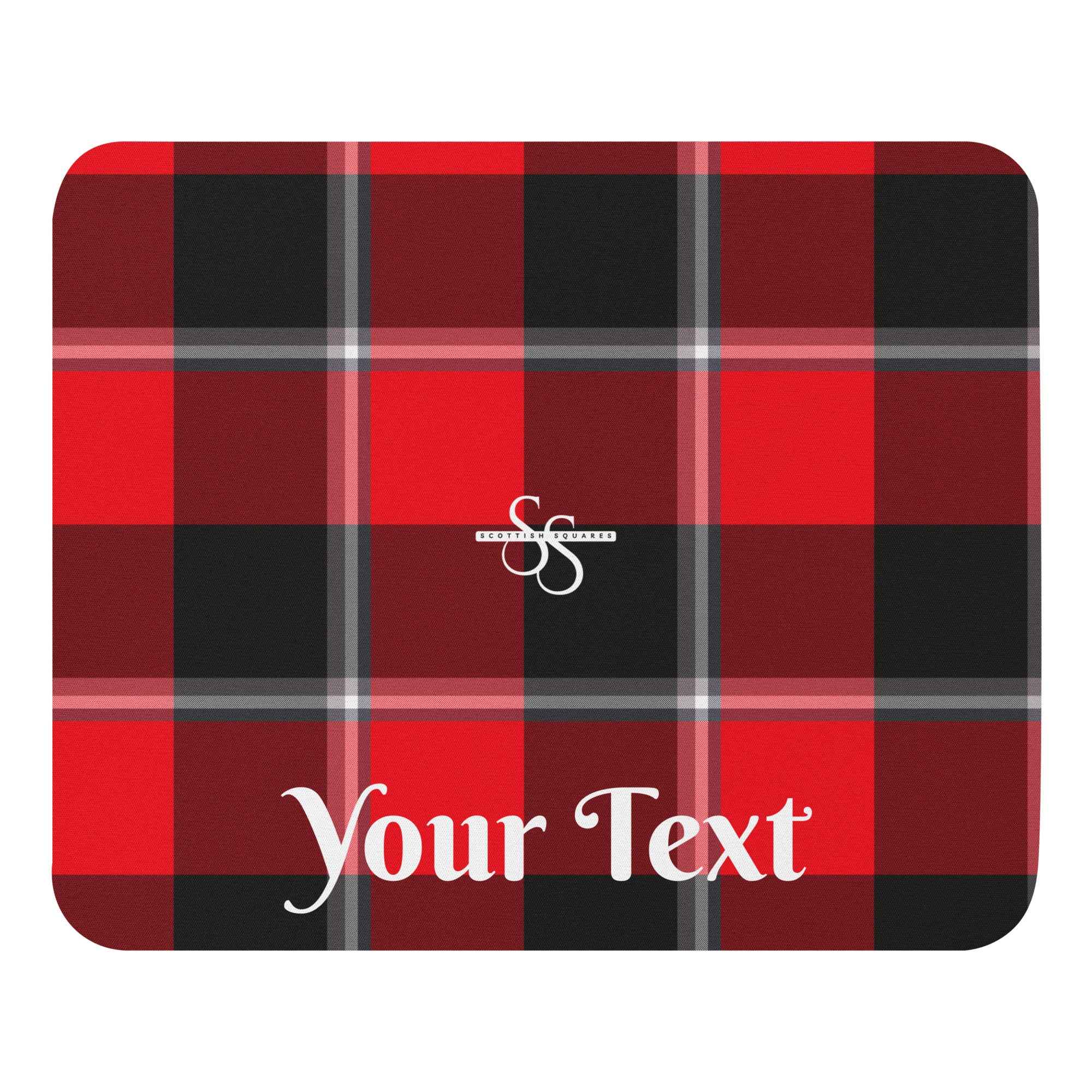 Personalized Red Ribbon and Heavy Metal Plaid Mouse Pad - Scottish Squares