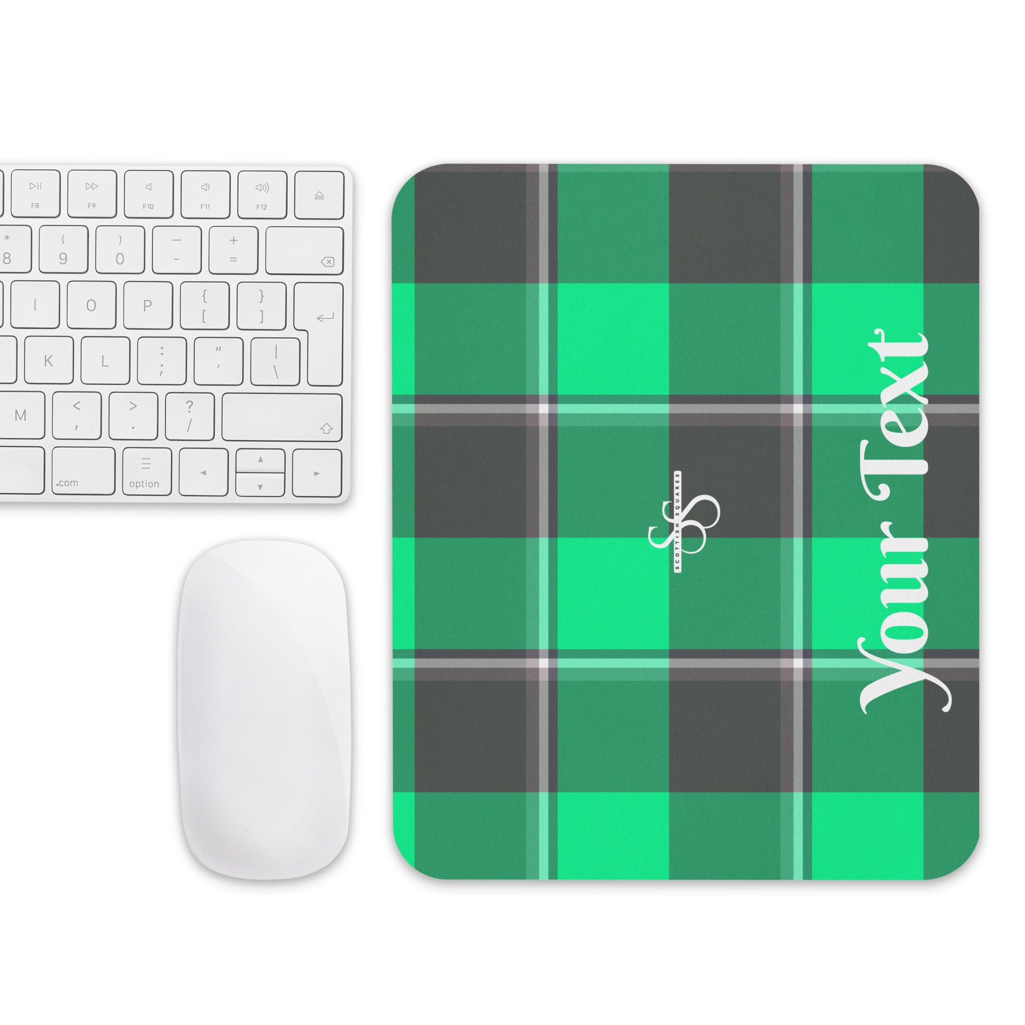 Personalized Spring Green and Finlandia Plaid Mouse Pad - Scottish Squares