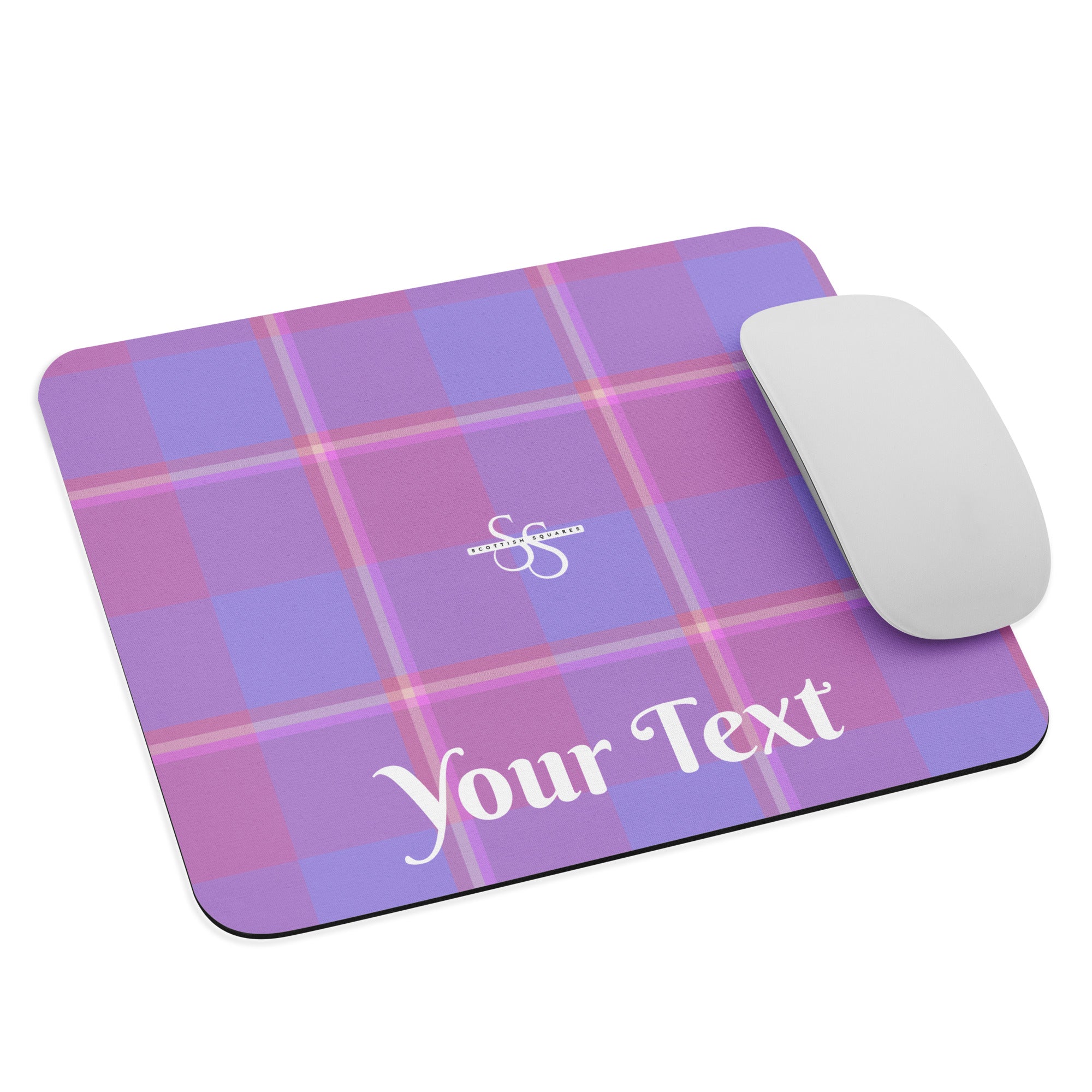Personalized Viola and Dull Lavender Plaid Mouse Pad - Scottish Squares