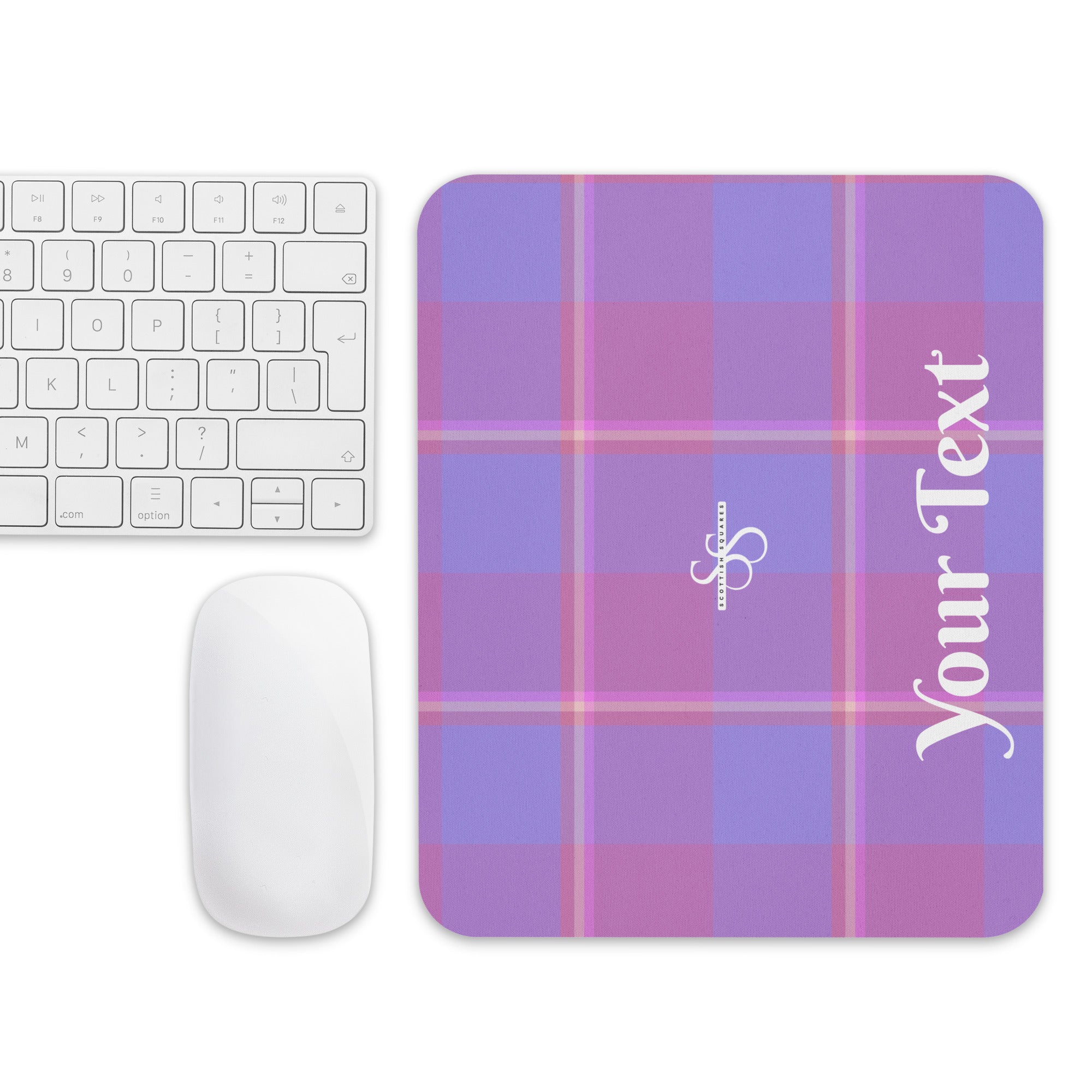 Personalized Viola and Dull Lavender Plaid Mouse Pad - Scottish Squares