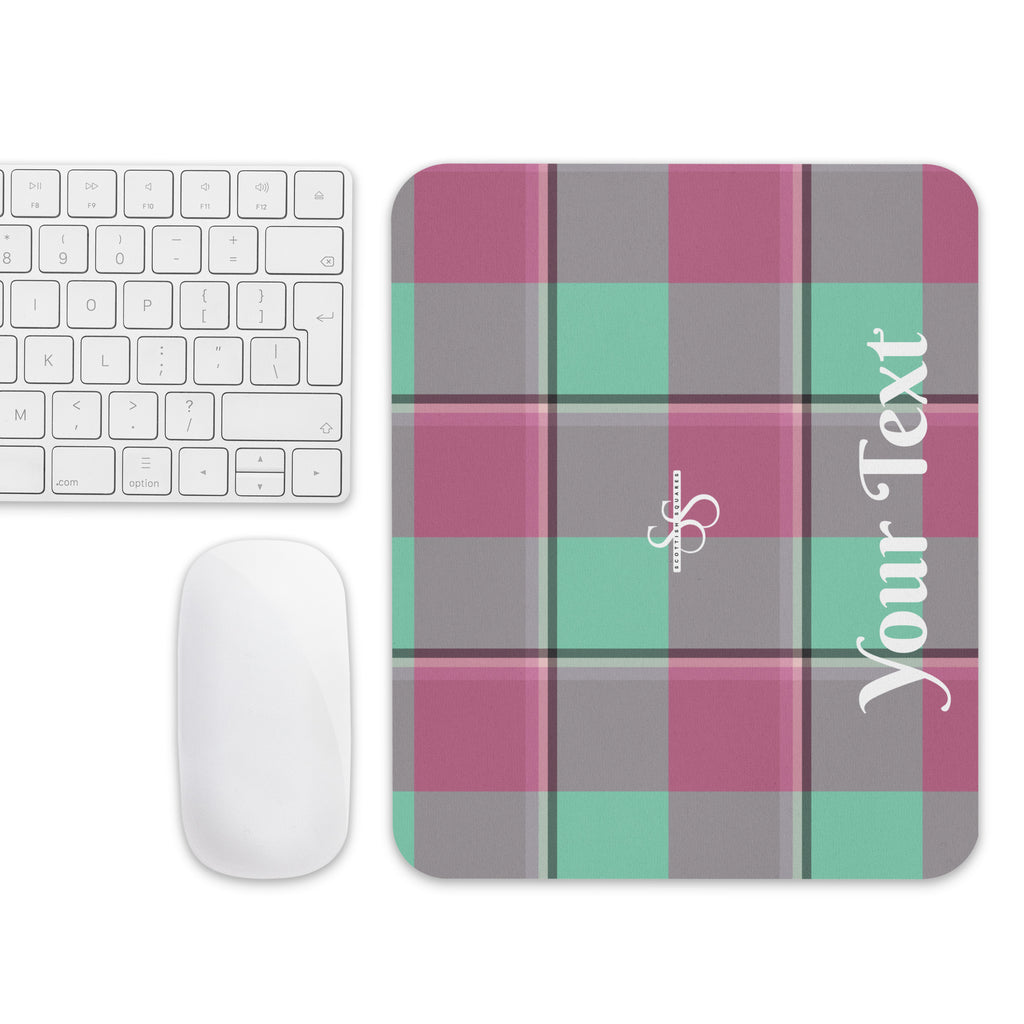 Personalized Vista Blue and Turkish Rose Plaid Mouse Pad - Scottish Squares