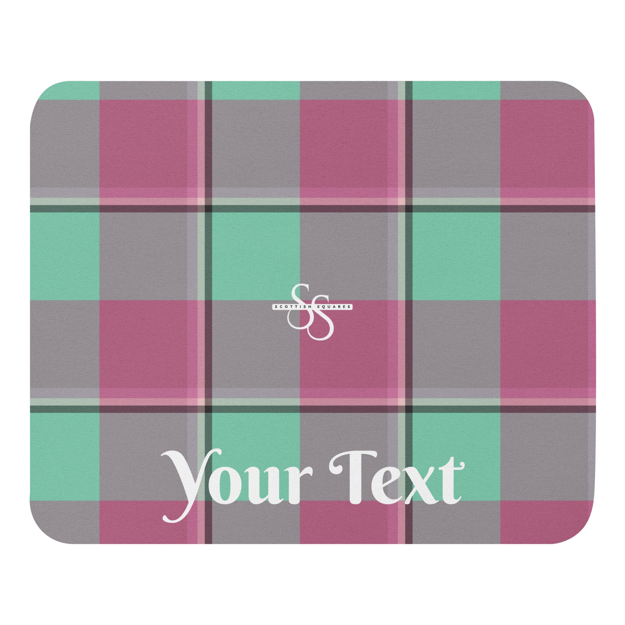 Personalized Vista Blue and Turkish Rose Plaid Mouse Pad - Scottish Squares