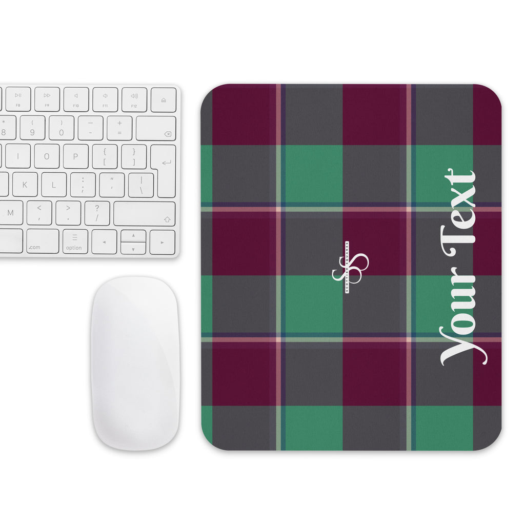 Personalized Ocean Green and Mulberry Wood Plaid Mouse Pad - Scottish Squares