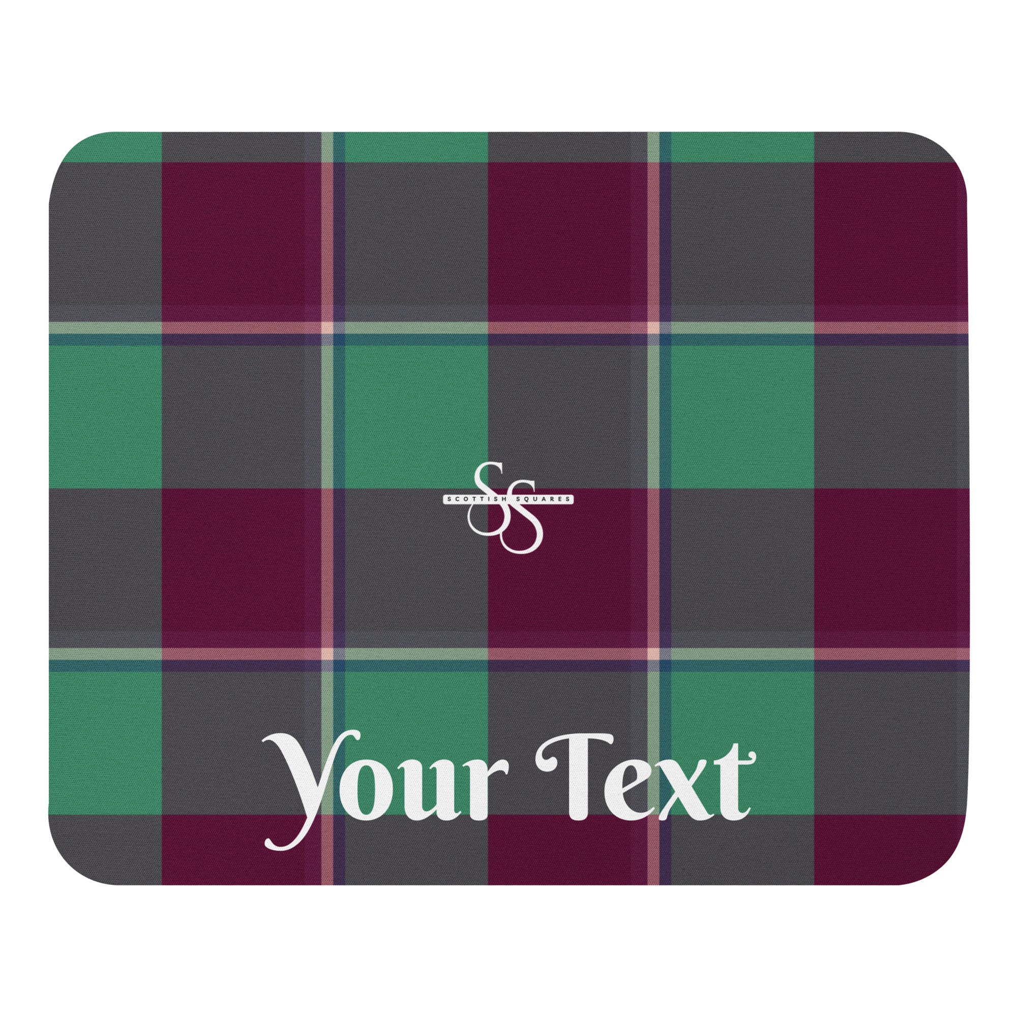 Personalized Ocean Green and Mulberry Wood Plaid Mouse Pad - Scottish Squares